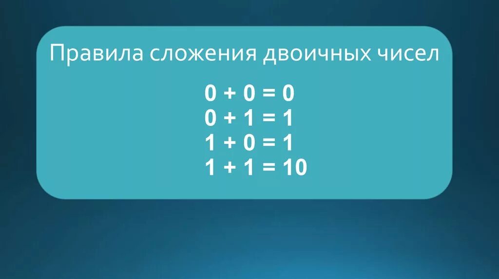 Сумма двух двоичных чисел 111 10. Сумма двух двоичных чисел 111 10