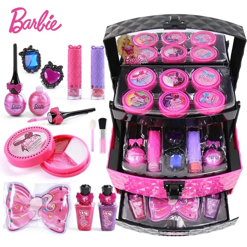 Косметика 7 купить. Набор косметики Markwins Barbie 9803451. Набор детской косметики Барби чемоданчик. Набор косметики Барби в чемоданчике. Подарок для девочки.