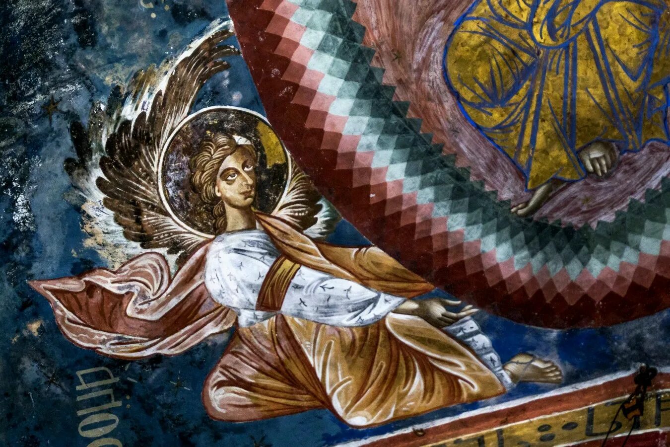 Христос ветхий. Ангел Господень (богословие). Ветхий деньми фреска, мозаика. Изображение Иисуса Христа. Фреска в храме.