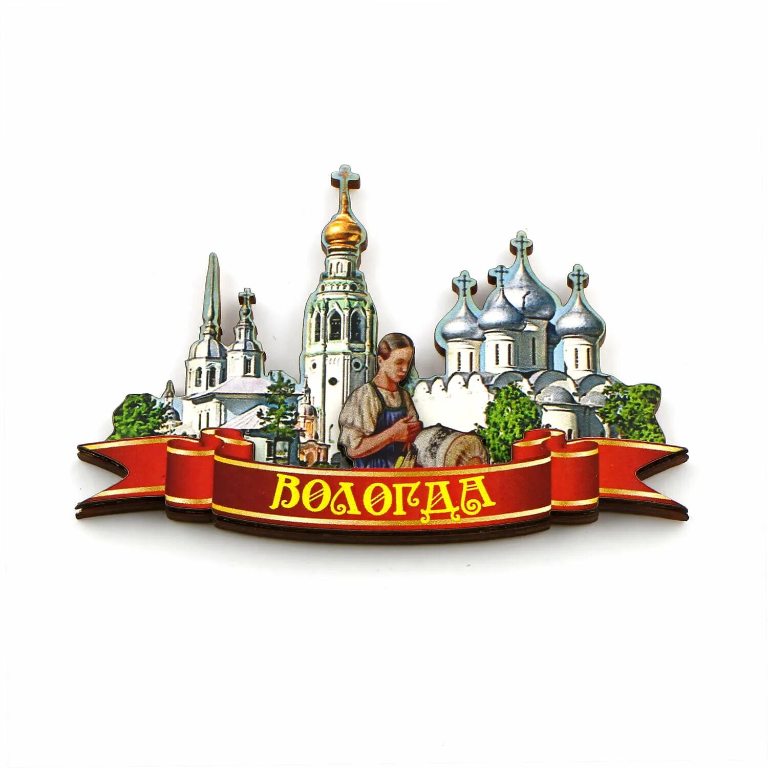 Магнит на холодильник Вологда, береста на золоте Кладовая Сладостей и Сувениров 