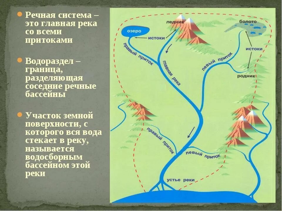 Какие есть направления реки. Речная система, бассейн реки водораздел. Реки Исток Устье бассейн. Что такое Речная система Речной бассейн водораздел. Река Речная система , Речной бассейн, водораздел.