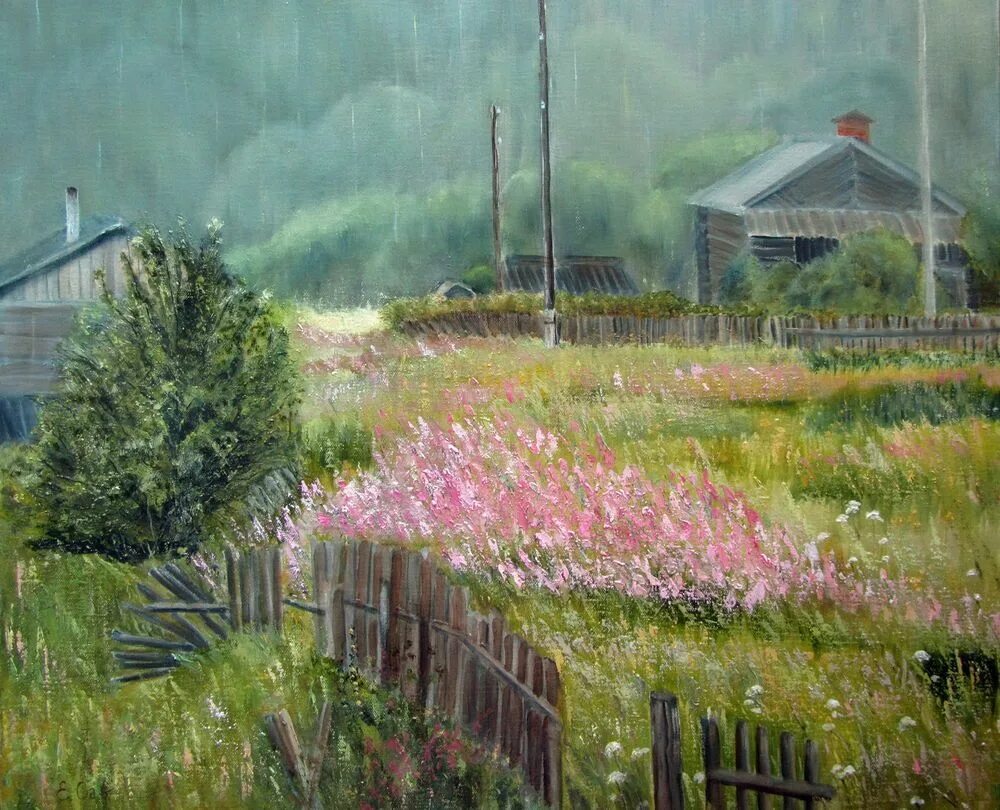 Летний дождь в живописи. Ливень в деревне живопись художников. Дождик в деревне русская живопись.