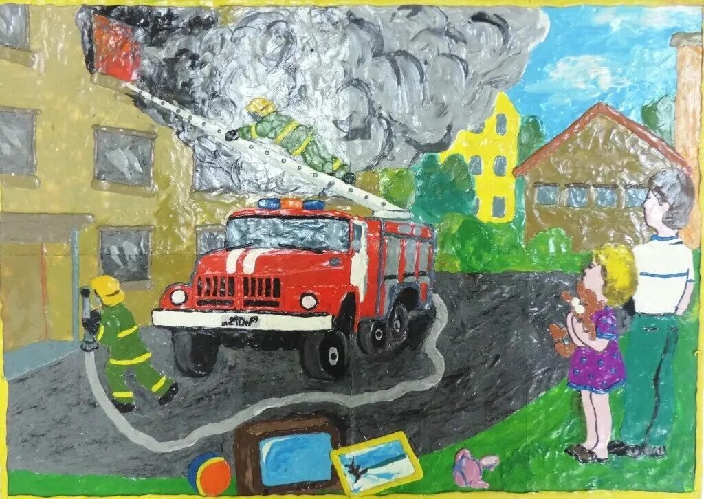 Рисунки пожарных в детском саду