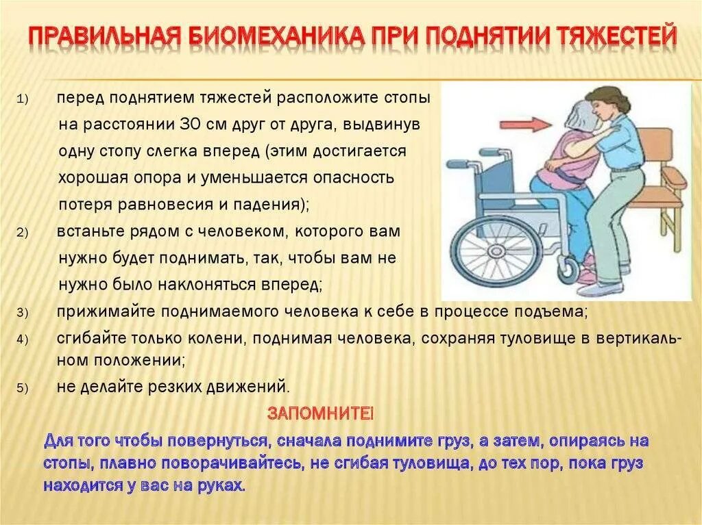 Почему после операции нельзя поднимать тяжести. Правильная биомеханика при поднятии тяжестей. биомеханика при поднятии тяжести. правильная биомеханика тела при поднятии тяжестей и в положении сидя. биомеханика при перемещении пациента.