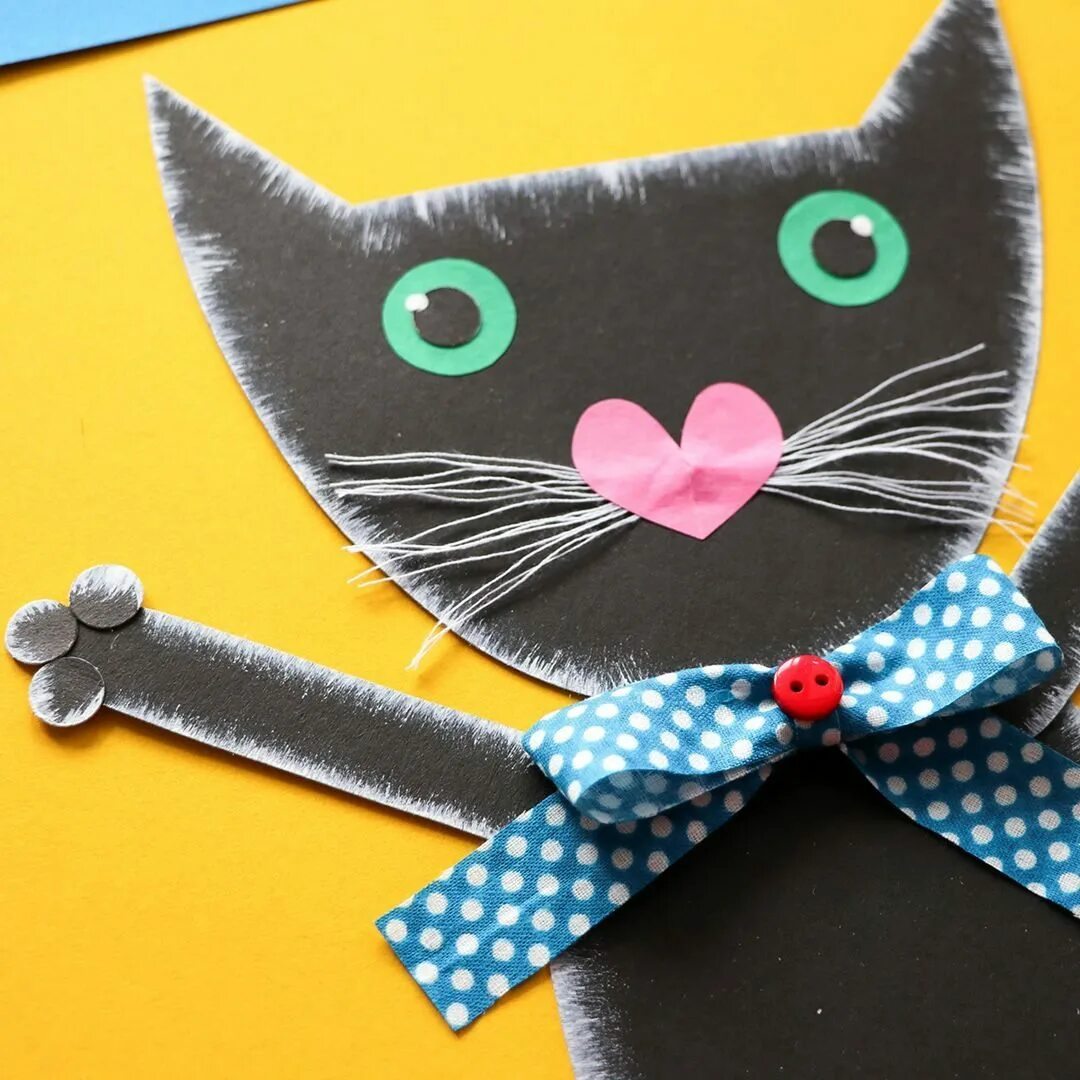 Аппликации для детей кошки. Поделка кот. Поделка котенок. Кошка из картона и бумаги. Бумажный котик.