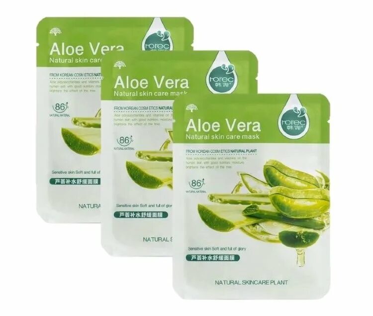 Корейская маска алоэ. Тканевая маска aloe vera rorec. hchana маска-салфетка с алоэ, 30гр.