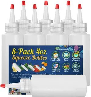 8-pack Plastic Squeeze Condiment Bottles - 4 Ounce with Red Tip Cap - Perfe...