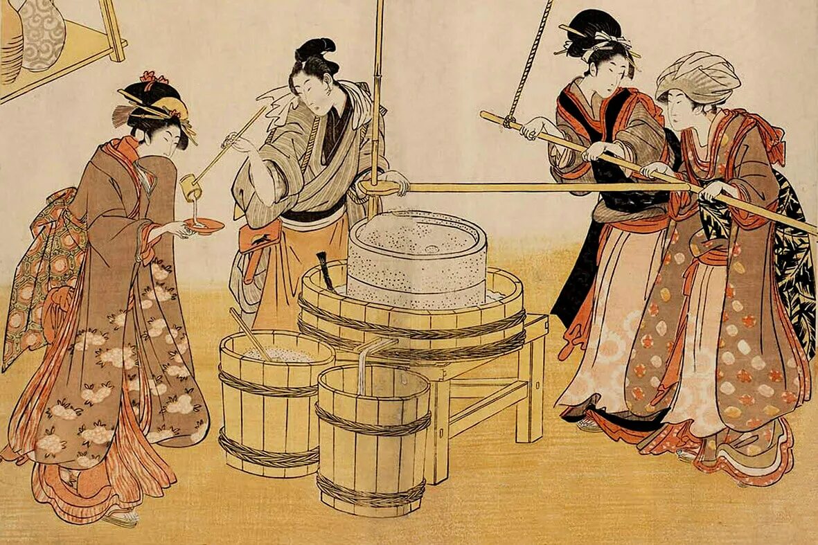 Япония в древности. Сакэ в древней Японии. Сакэ японская гравюра. Саке гравюра Япония. Кухня средневековой Японии сакэ.