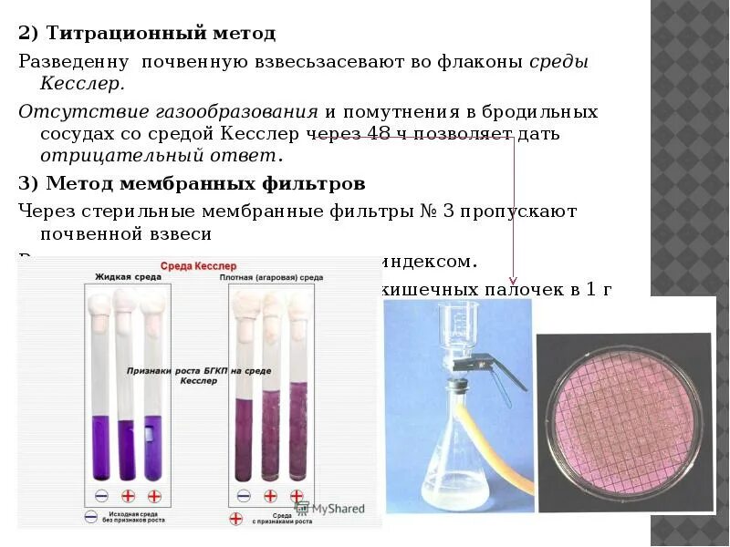 Титрационный метод микробиология воды. Титрационный метод микробиология. Микробиологическое исследование почвы титрационный метод. БГКП микробиология Кесслер. Сосуды с средой 1 группы