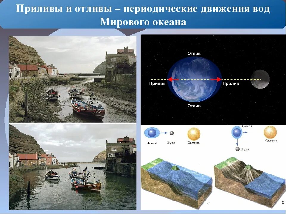 Почему происходят приливы и отливы. Приливы и отливы. Приливы и отливы океана. Океанские приливы и отливы. Воздействие Луны на приливы и отливы.