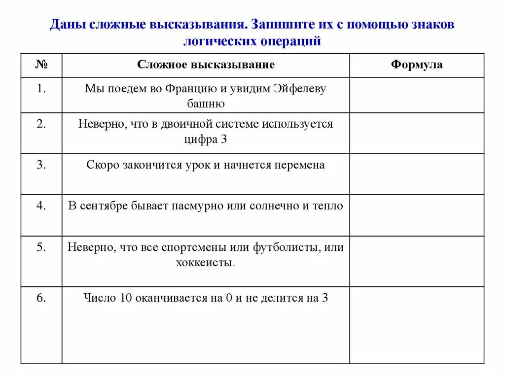 Запишите утверждение с помощью математических знаков. Записать высказывание с помощью знаков логических операций. запишите структуру сложных высказываний с помощью символов. табличка логической связи в сочинении. логические операции обществознание.