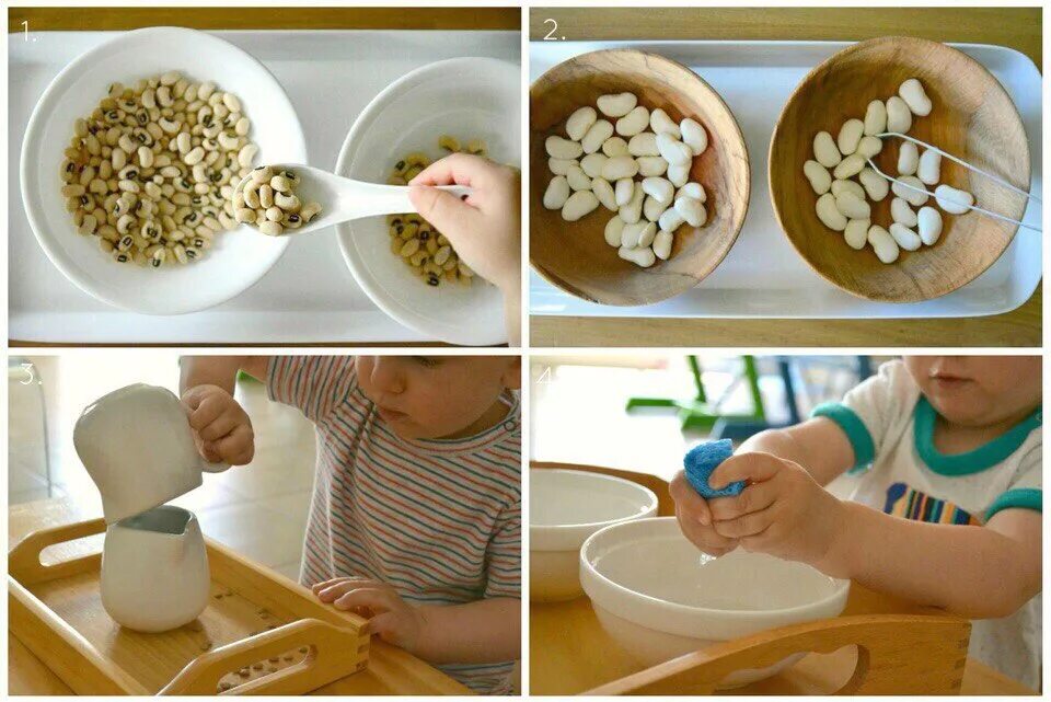 Мелкая моторика для детей. Чем занять 3 лет. Занятие для детей с пересыпанием крупы. Интересные игры для детей своими руками. Игры монтессори для детей 1-2 года.