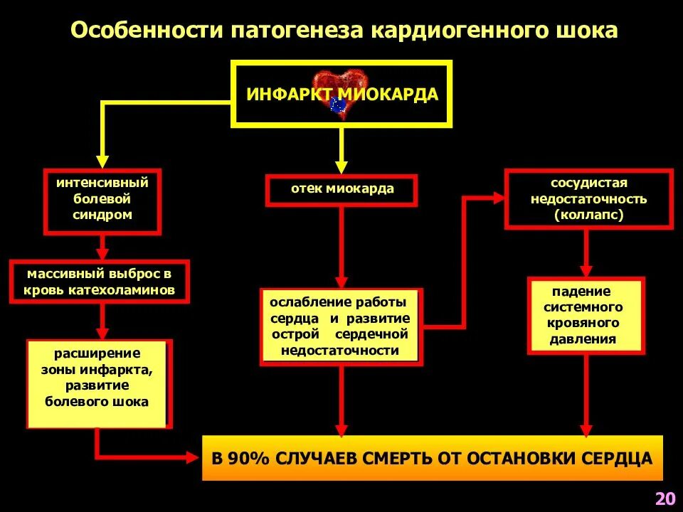 Механизм развития кардиогенного шока при инфаркте миокарда. Кардиогенный ШОК механизмы патогенеза. Патогенез истинного кардиогенного шока схема. Кардиальный ШОК патогенез. Признаки патогенеза