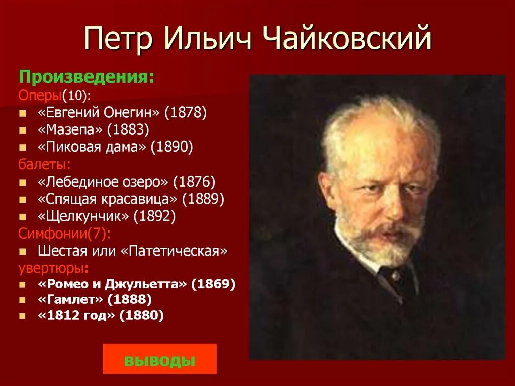 5 Известных опер Петра Ильича Чайковского. 10 Произведений п. Чайковского. 5 известных романов