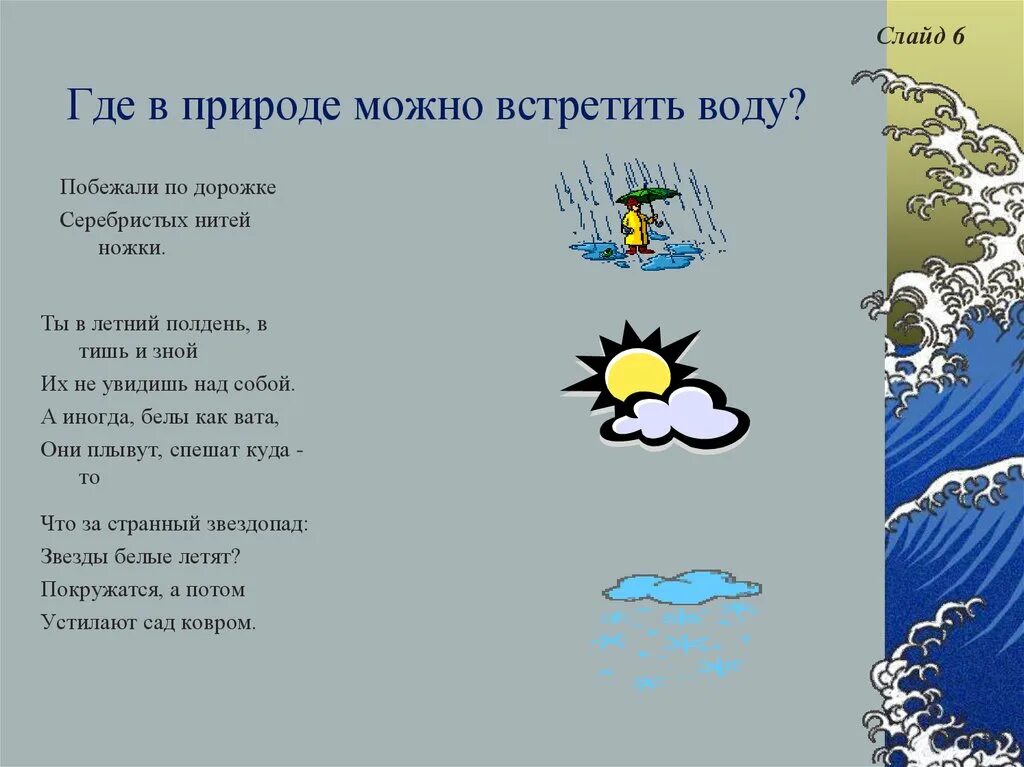 Где можно встретить воду. Где можно встретить воду в природе. Загадка серебряные нити. Загадки про дождь серебряные нити. Загадка со словом природа