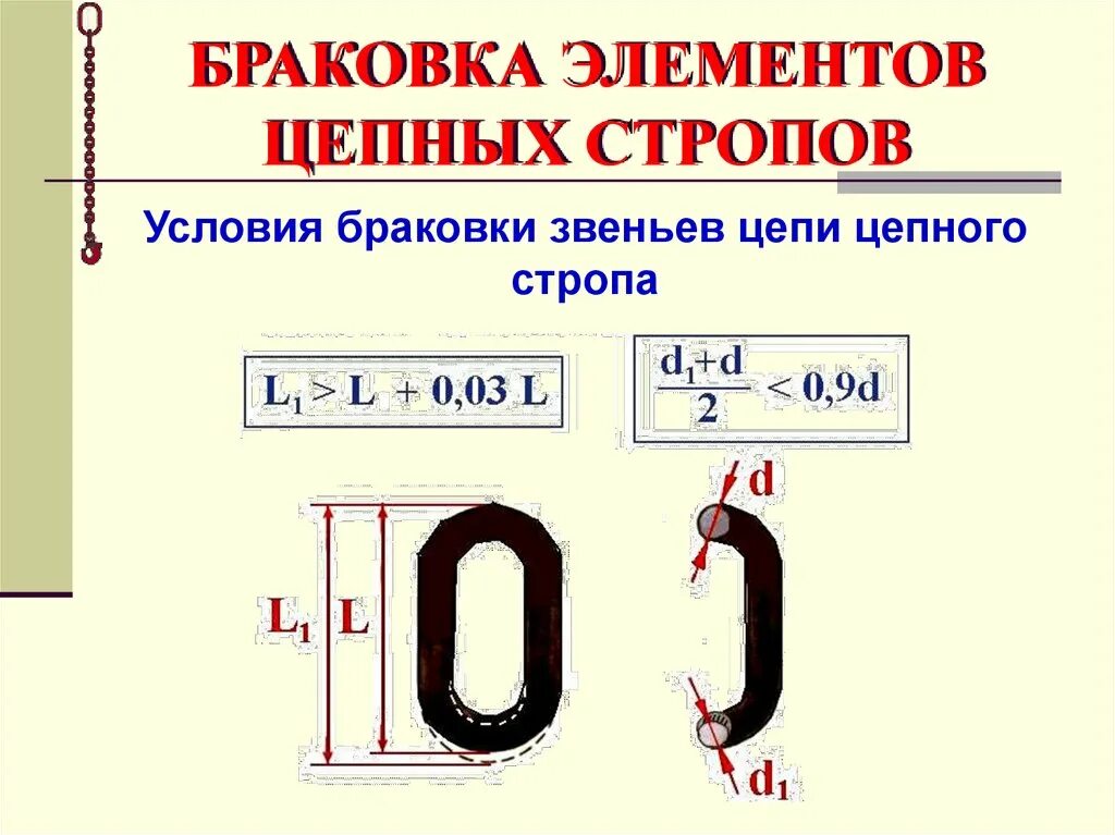 Цепь подлежит браковке при удлинении звена цепи