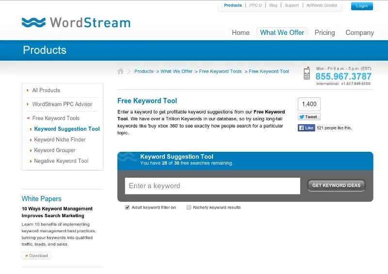 Бесплатный инструмент от WORDSTREAM. Products Word. Keyword tool