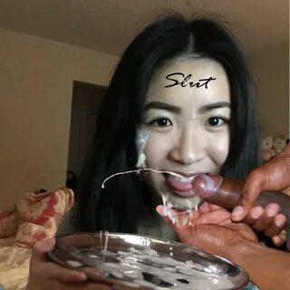 Asian slut has cum served to her on a plate - Cum Face Generator.