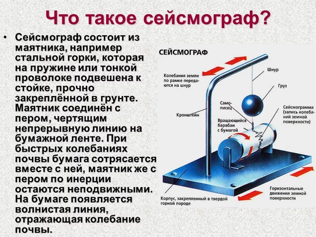 Прибор для землетрясения как называется. Сейсмограф. прибор сейсмограф. прибор для определения землетрясения. строение сейсмографа.