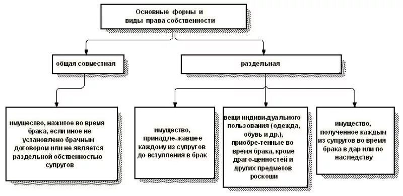 Законный режим собственности супругов схема. Виды совместной собственности супругов схема. Право совместной собственности и право долевой собственности. Основные виды общего имущества супругов.