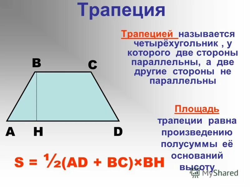 Площадь трапеции с параллельными сторонами