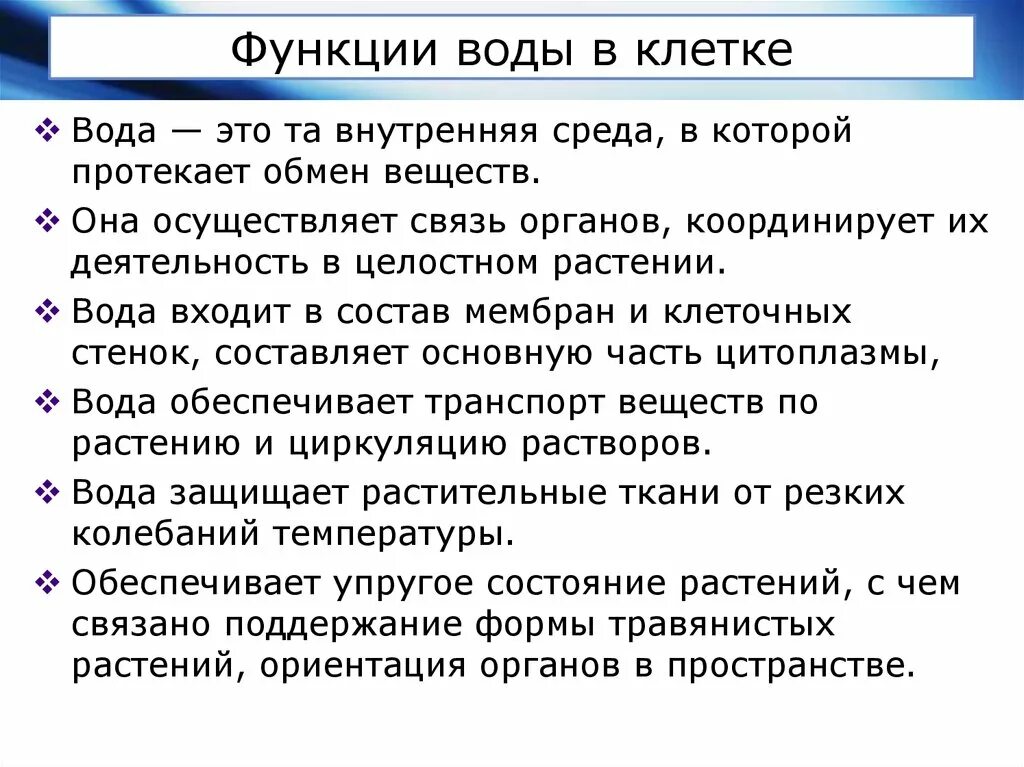 Роль воды в жизнедеятельности клетки