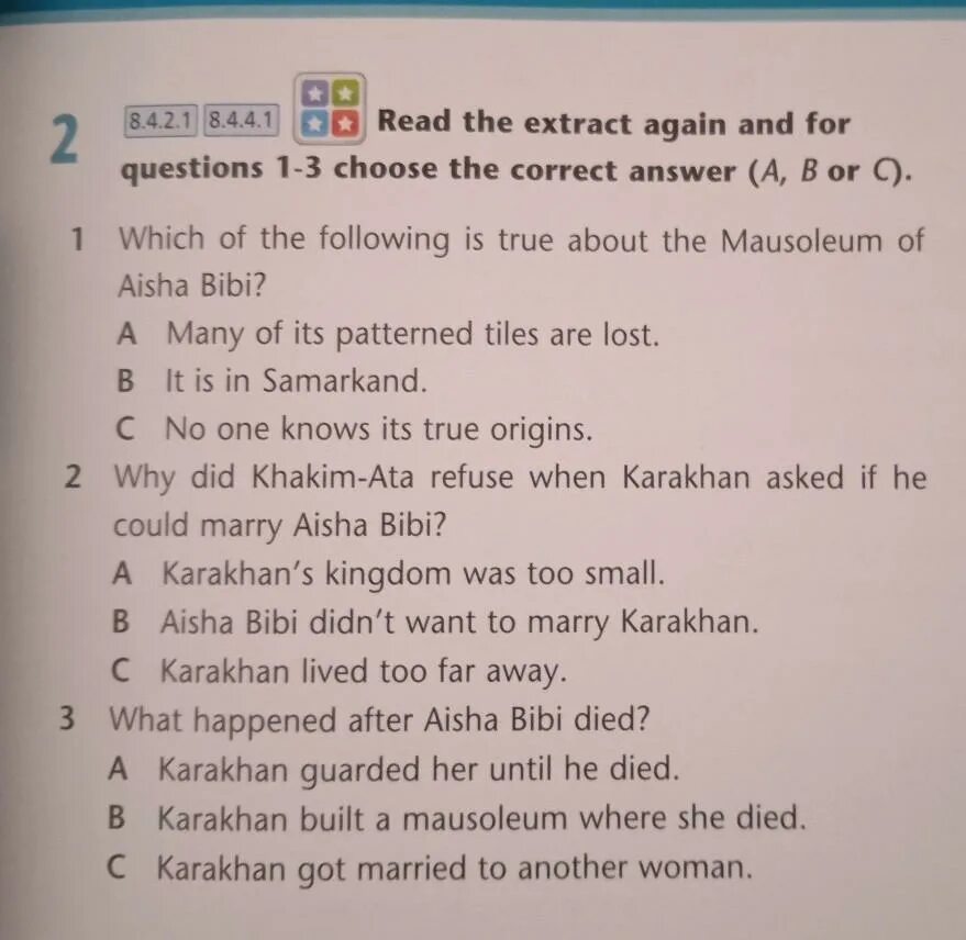 Choose the correct answer. Choose the correct answer to the questions. Read the questions and choose the correct answers.. Read again and choose the correct answer a,b or c.