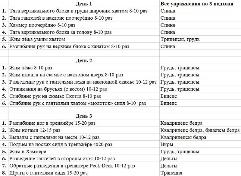 Программа тренировок в тренажерном зале для мужчин 3 раза. Программа тренировок в тренажерном зале для мужчин 3 раза на массу. 3 Дневная программа тренировок для набора мышечной массы. Тренировочные программы в тренажерном зале мужчине. Тренировка 4 раза в неделю для мужчин