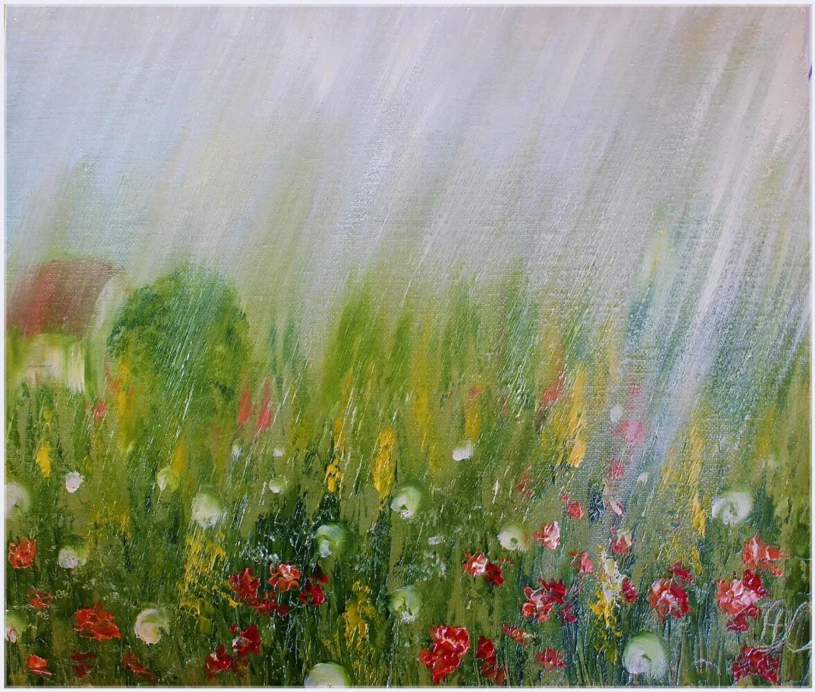 После летнего дождика. Летний дождь в живописи. Весенний дождь живопись. Летний ливень в живописи. Летний дождь картины художников.