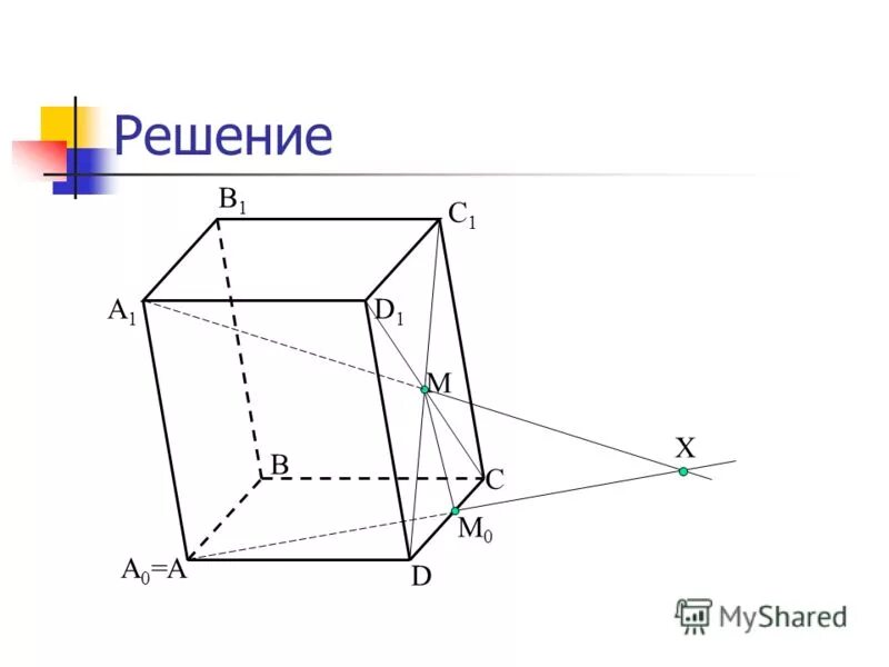 построить сечение по прямой и точке bc и м.