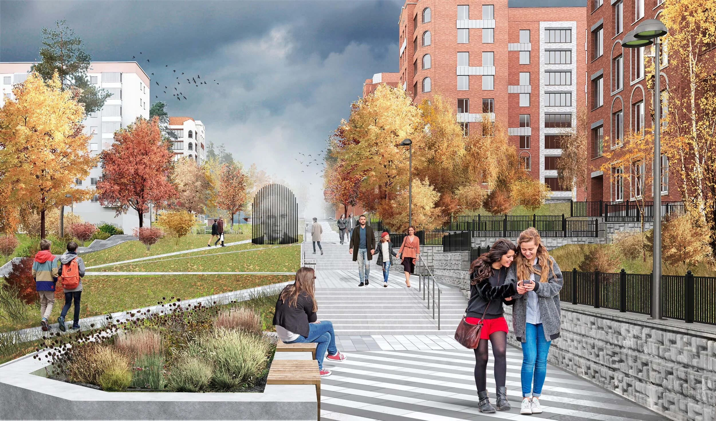 Благоустройство аллеи ишлеи. Озеленение общественных пространств. Благоустроенная городская среда. Визуализация парка. Озеленение пешеходных улиц.