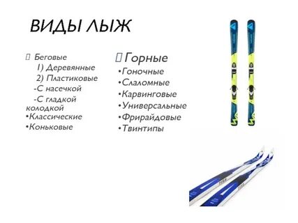 Виды лыжного спорта таблица