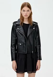 Куртка кожаная Pull&Bear, IX001XW00E1P — цвет: черный, коллекция: О...