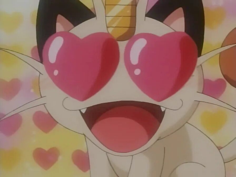 Покемон Мяут. Влюбленный Мяут покемон. Покемоны глаза сердечки. Котик с сердечками в глазах. Покемон с языком