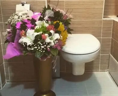 Цветы в вазе в унитазе