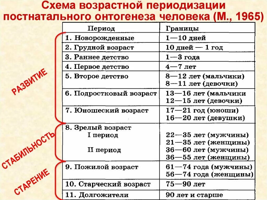 Таблица по возрастам жизни