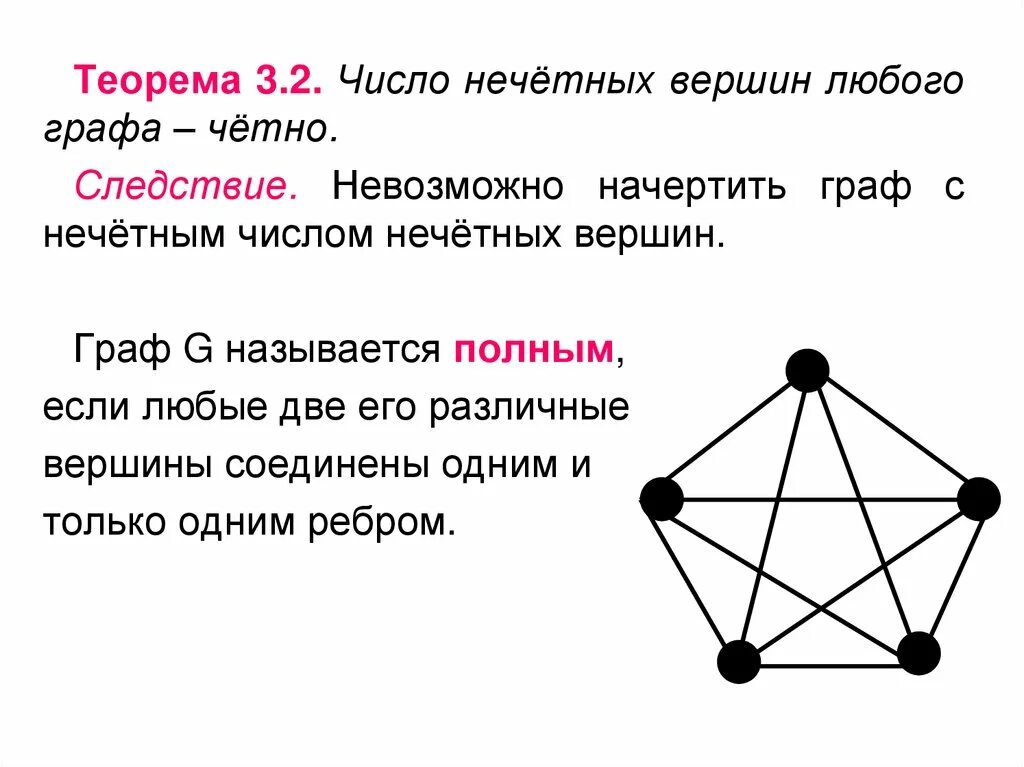 Четные и нечетные вершины графа. Теоремы о графах. Число вершин графа.