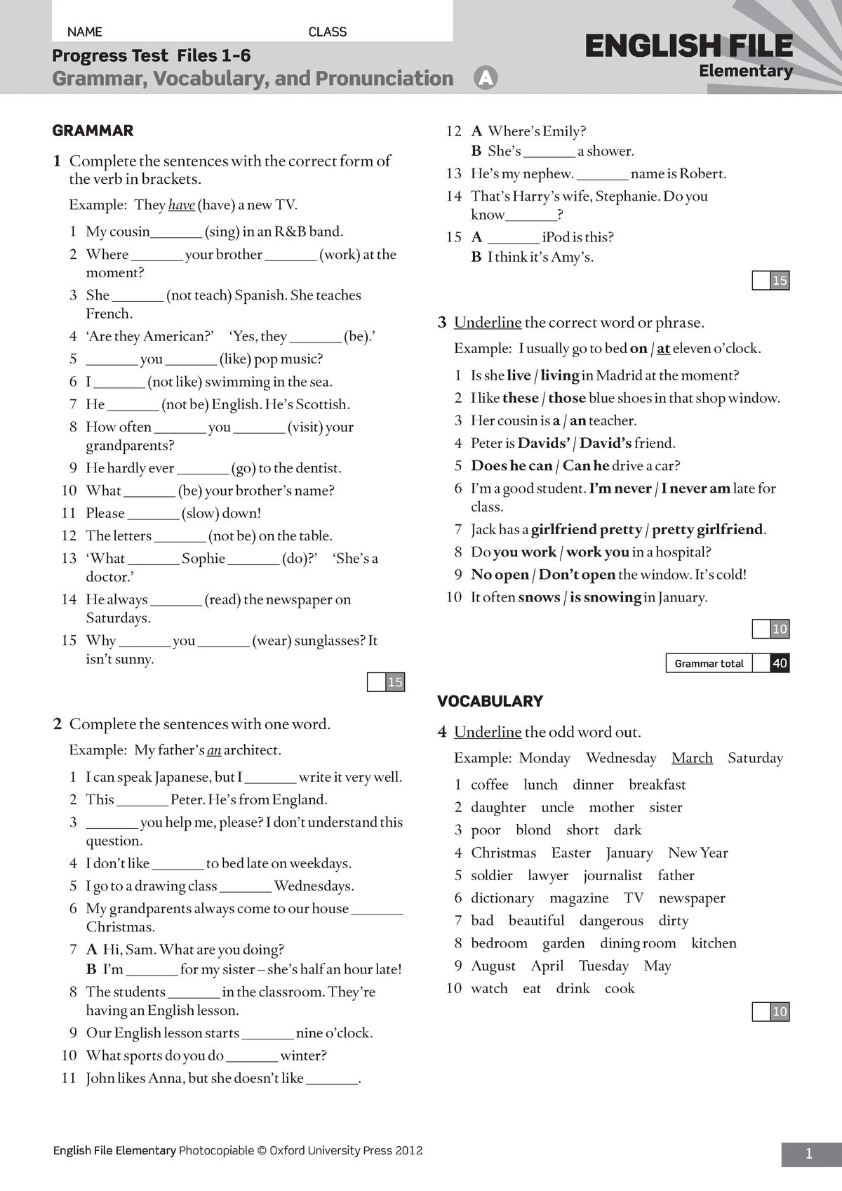 Grammar and vocabulary answers