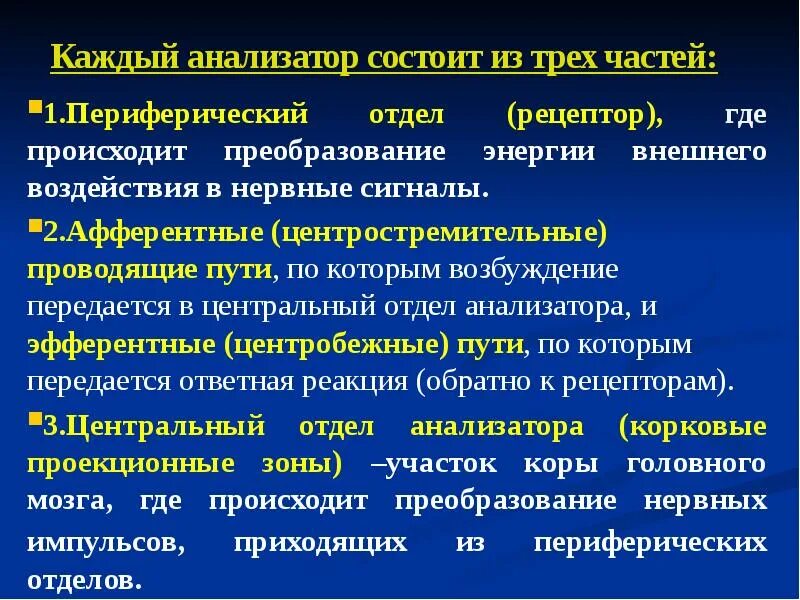 Функции каждого отдела анализатора. Анализаторы состоят из трех отделов. Каждый анализатор состоит. Анализатор состоит из трех основных частей. Первая часть анализатора.