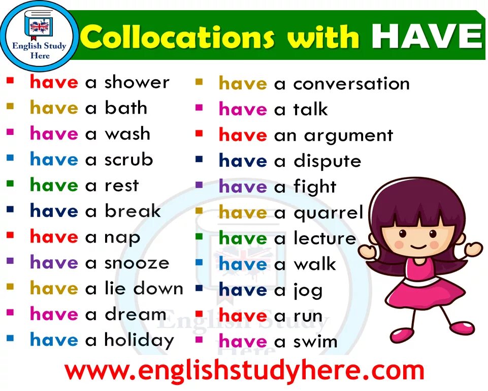 Фразы с have. Устойчивые выражения с have. English collocations. Коллокации с have.