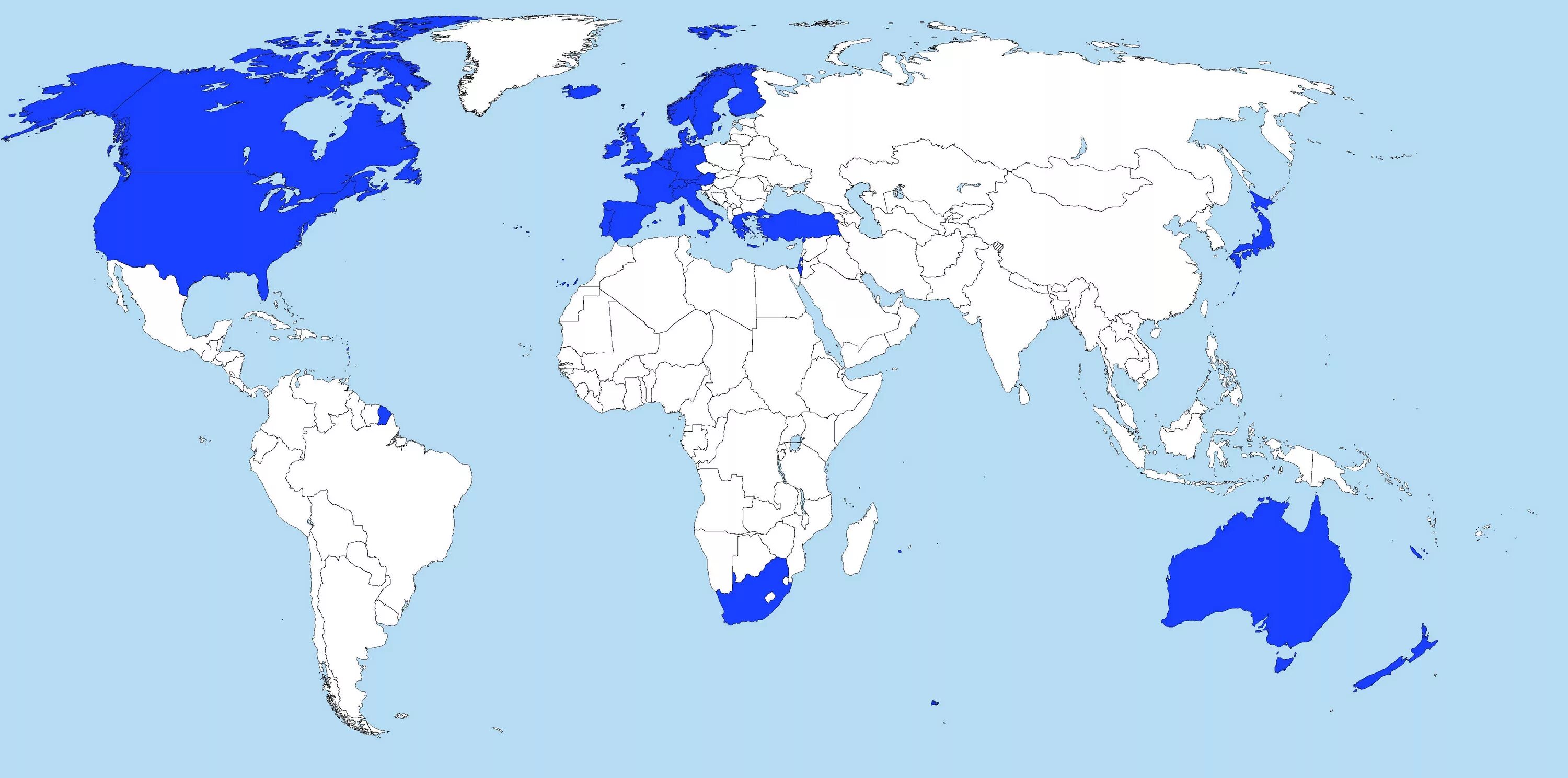 Card countries. Экономически высокоразвитые страны на карте.