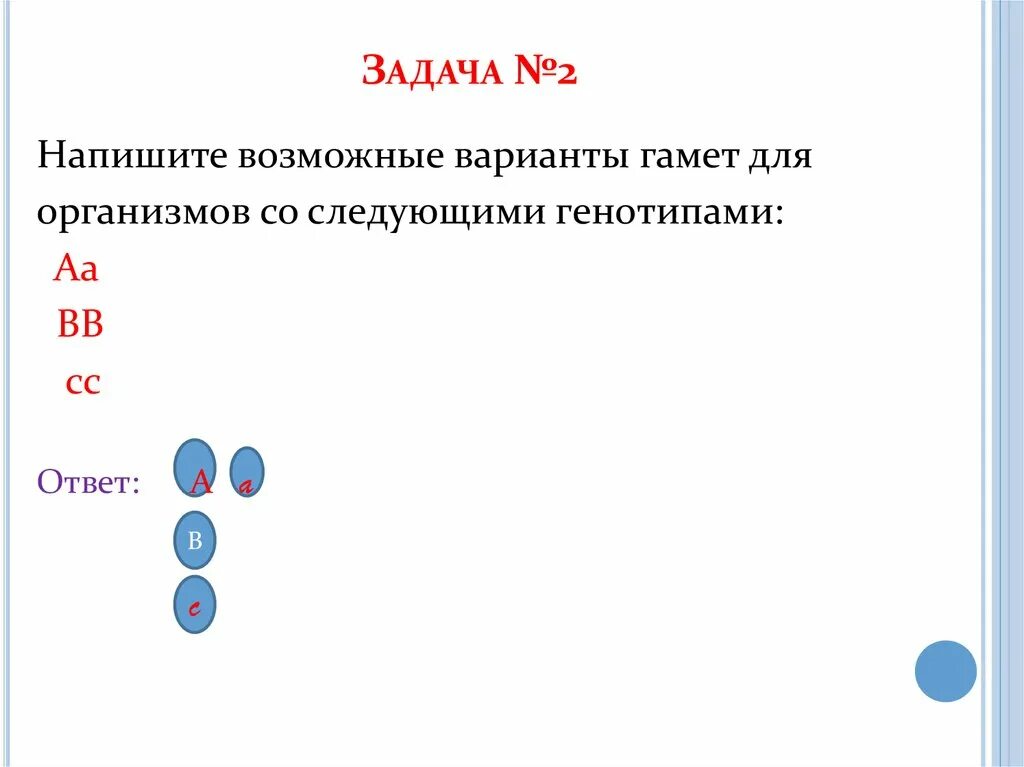 Возможные варианты гамет у особи аавв