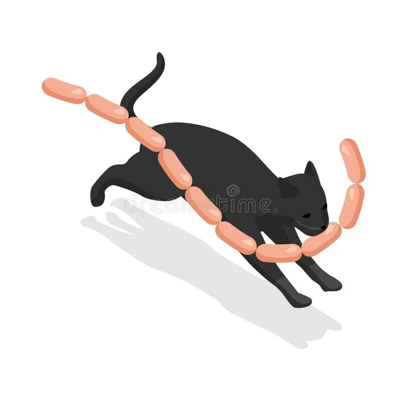 The cat runs away. Кошка с сосисками. Убегающий кот с колбасой. Черный кот и сосиски. Кот с сосисками иллюстрация.