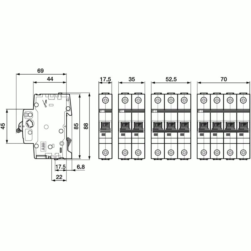 Выключатель автоматический s202. ABB s201 чертеж. S201 ABB чертеж dwg. Автоматический выключатель ABB чертеж. ABB s201 ширина паза.