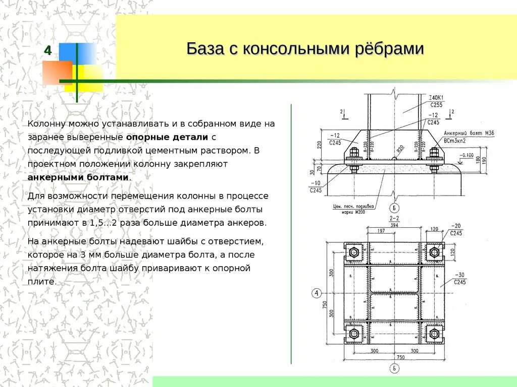 Толщина анкерной плиты базы колонны. Анкерные болты в базе колонны. Опорная плита базы колонны. Толщина опорной плиты базы стальной колонны. Расстояние от края фундамента