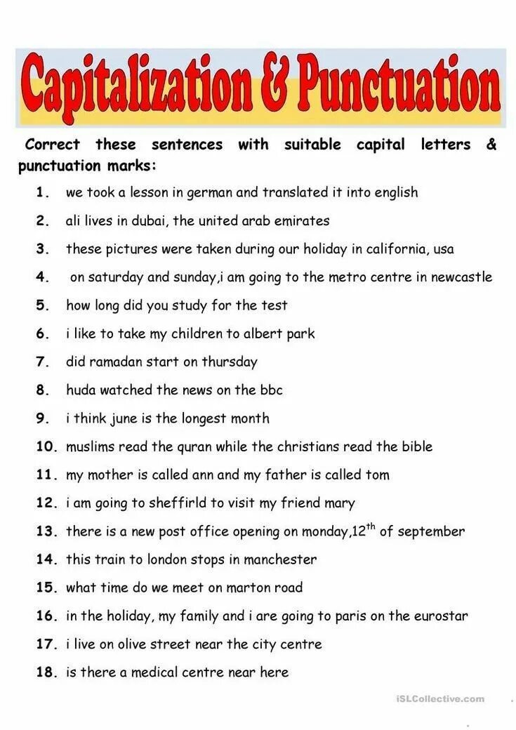 Correct punctuation. Punctuation worksheets. english punctuation worksheets. punctuation and capitalization. &quot;capital letters and punctuation&quot; правило учить.