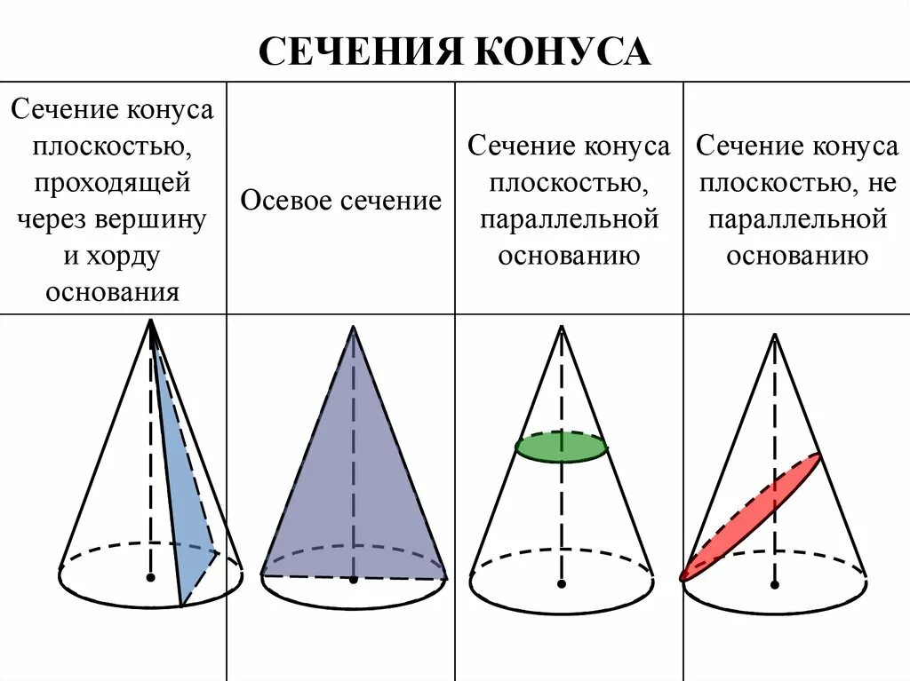 Сколько образующих можно провести. Сечение конуса плоскостью. Конус сечения конуса плоскостями. Сечение конуса плоскостью проходящей параллельно оси конуса. Изобразите сечения конуса плоскостью..