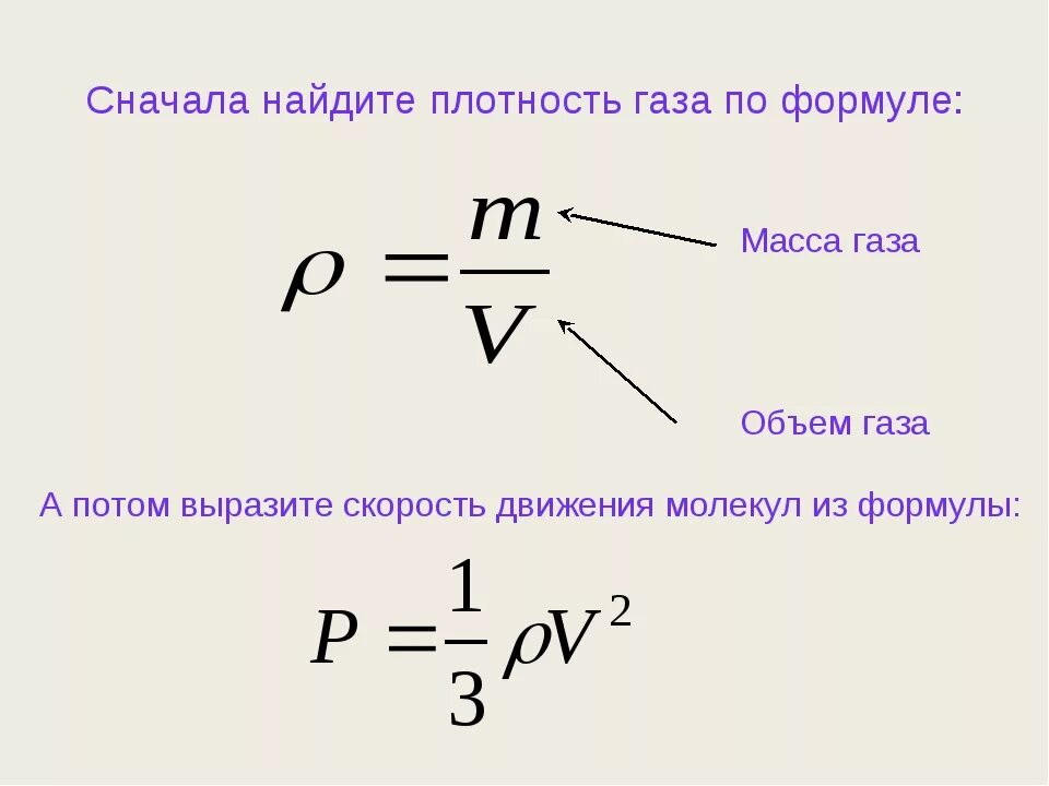 Скорость через массу. Формула вычисления плотности газа. Как найти плотность формула физика. Формула давления газа через плотность. Формула нахождения давления через объем.