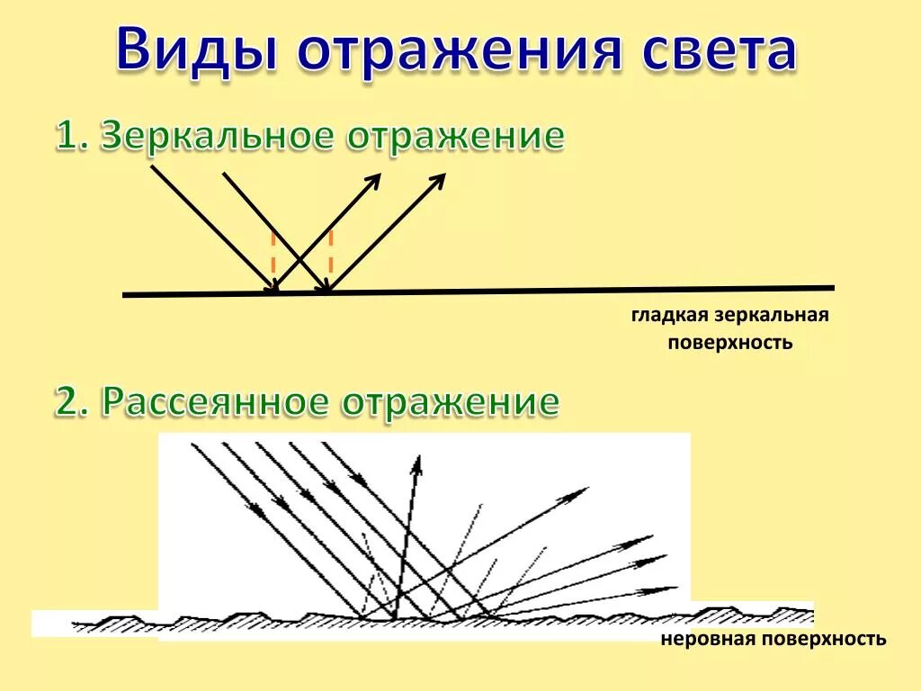 Виды отражения. Отражение света. Отражение света от поверхности.