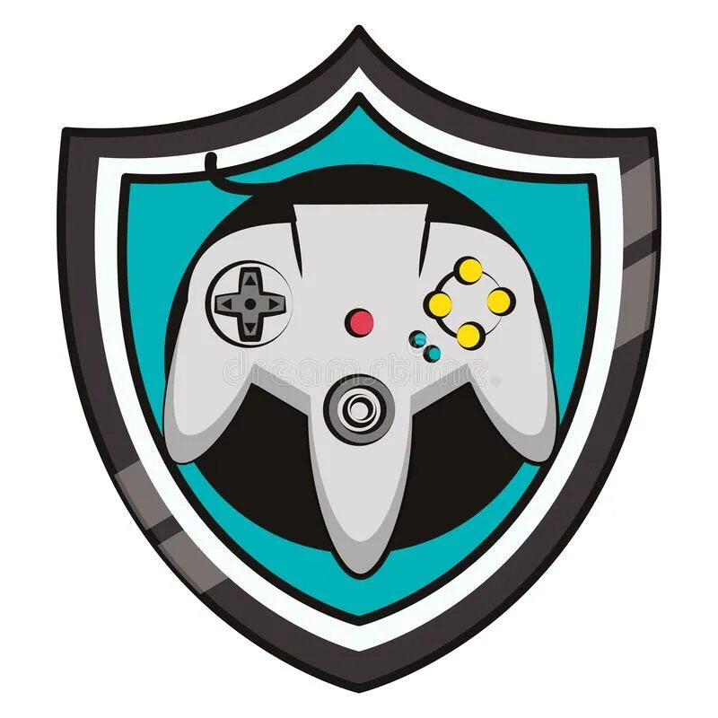 Логотип для игровой индустрии. Логотип консоли. Логотип со щитом и геймпадом. Экран эмблема. Гоу щит